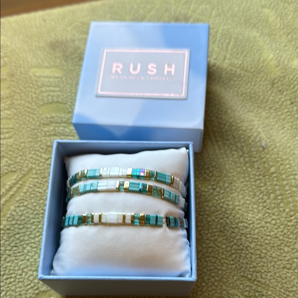 Gold and blue Beaded Bracelet Set